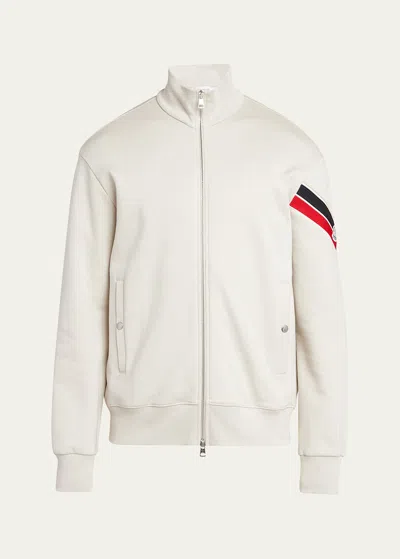 Moncler Men's Zip-up Jacket With Striped Sleeve In Natural
