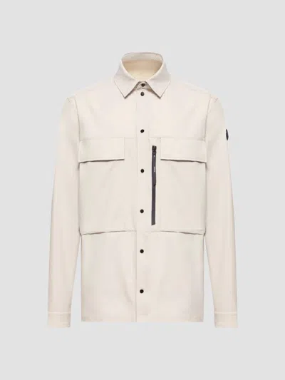 Moncler Logo-patch Chest-pocket Shirt In Neutral