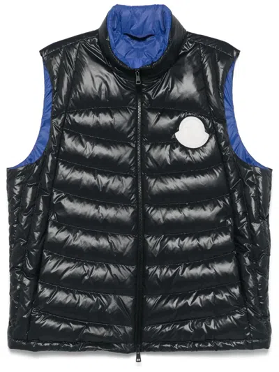 Moncler Menelao Hooded Curvy-quilted Down Gilet In Black