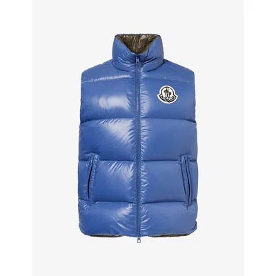 Moncler Mens Belice Logo-badge Padded Gilet Blue In Animal Print
