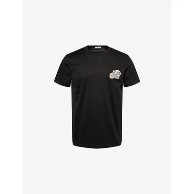 Moncler Mens Double-logo Short-sleeve Cotton-jersey T-shirt Black Xs