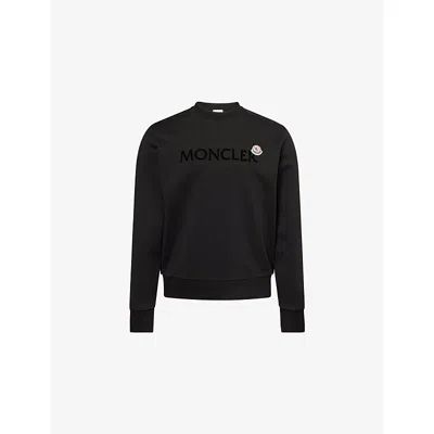 Moncler Mens Black Flocked-logo Badge Cotton-jersey Sweatshirt Xl