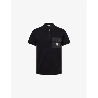 Moncler Cotton Piquet Polo Shirt With Pocket Clothing In Black
