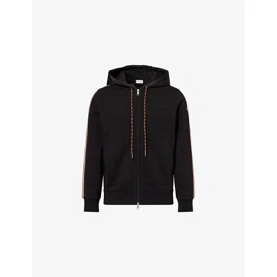 Moncler S  Logo-patch Striped Cotton Hoodie In Black