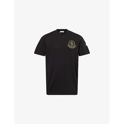 Moncler Mens Black Logo-print Crewneck Cotton T-shirt