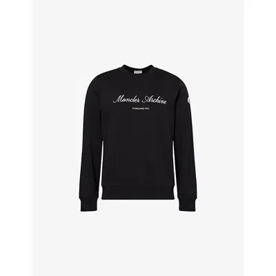 Moncler Mens Black Signature Logo-print Cotton-blend Sweatshirt