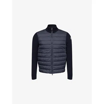 Moncler Mens Blue Contrast-knit High-neck Shell-down Cardigan
