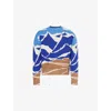 Moncler Mens Blue Graphic Crew Neck Knitted Wool Jumper In Blue
