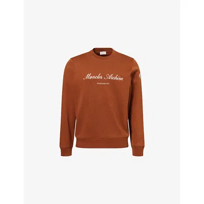 Moncler Mens Brown Signature Logo-print Cotton-blend Sweatshirt