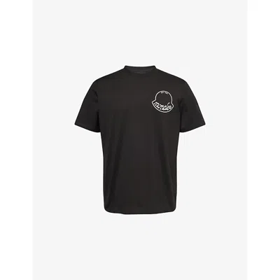 Moncler Mens Logo-print Tonal-badge Cotton-jersey T-shirt Charcoal In Black