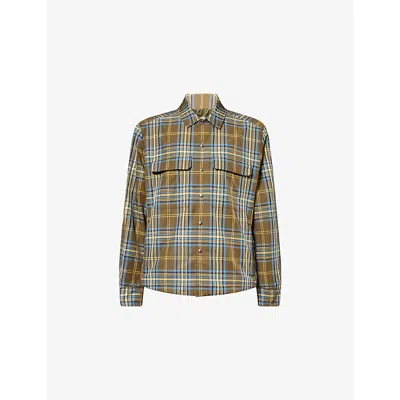 Moncler Mens Dark Green Check-print Shell-woven Overshirt In Brown