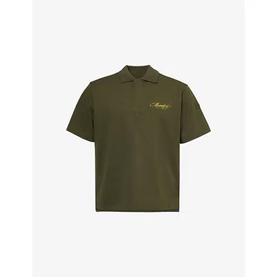 Moncler Mens Script Logo-embroidery Short-sleeve Cotton-jersey Polo Shirt Dark Green