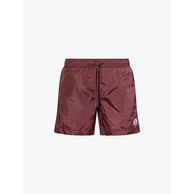 Moncler Mens Dark Red Brand-patch Drawstring Swim Shorts In Burgundy
