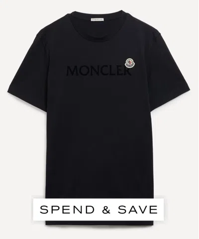 Moncler Mens Embroidered Logo T-shirt In Black
