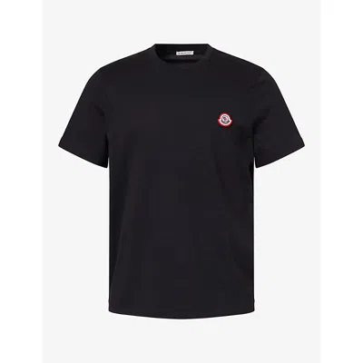 Moncler Mens Emerized Logo-print Short-sleeve T-shirt Black In Blue