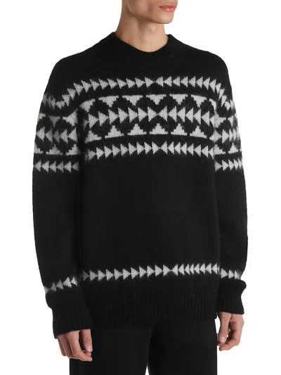 Moncler Mens Geometric Knit Crewneck Sweater In Black