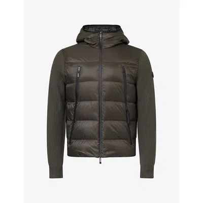 Moncler Mens Hooded Logo-badge Padded-bodice Jacket Khaki In Animal Print