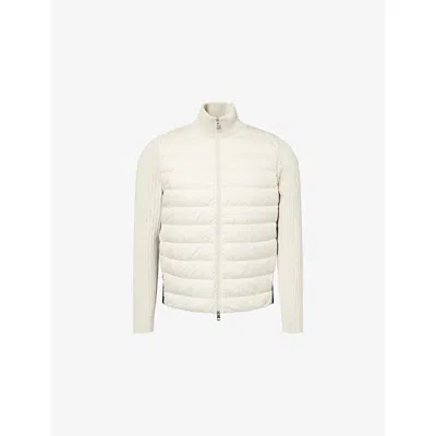 Moncler Mens Ivory Contrast-knit High-neck Shell-down Cardigan In White