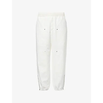 Moncler Mens Ivory Drawstring Two-slip-pockets Wide-leg Relaxed-fit Cotton-blend Trousers In White