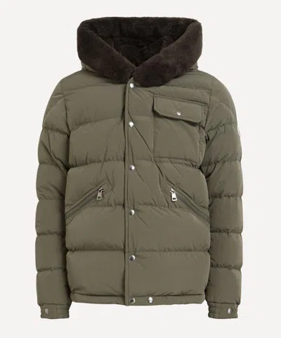 Moncler Mens Marcelettes Hooded Teddy-trimmed Short Down Jacket In Green