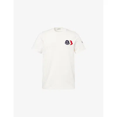 MONCLER MENS NATURAL LOGO-PATCH CREWNECK COTTON T-SHIRT