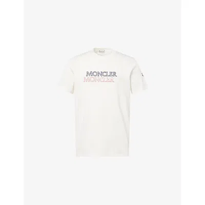 Moncler Mens Natural Logo-print Crewneck Cotton T-shirt In White