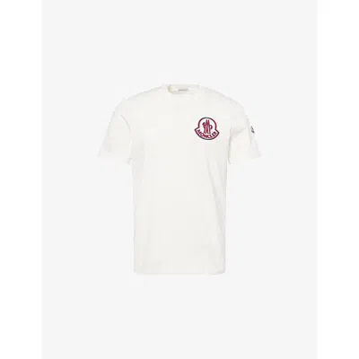 Moncler Mens Natural Logo-print Crewneck Cotton T-shirt In White