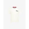 Moncler White Cotton T-shirt With A Contrasting Ribbed Striped Collar And Logo In White