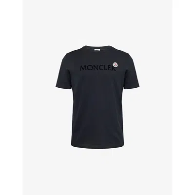 Moncler Mens Navy Flocked-logo Badge Short-sleeve Cotton-jersey T-shirt Xxl In Black
