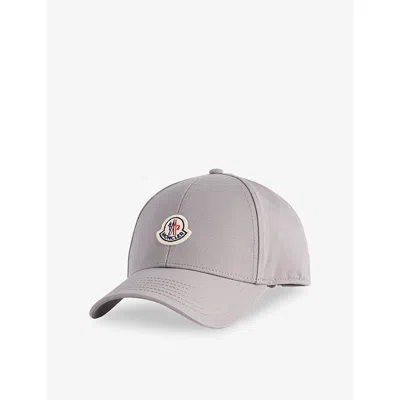 Moncler Mens Pastel Grey Logo-patch Cotton Baseball Cap