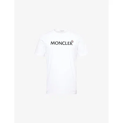 MONCLER MENS WHITE FLOCKED-LOGO BADGE SHORT-SLEEVE COTTON-JERSEY T-SHIRT