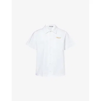 Moncler Mens White Script Embroidered Cotton Shirt