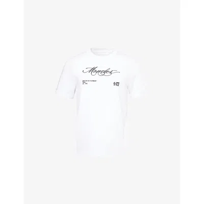 Moncler Mens White Script-embroidery Short-sleeve Cotton-jersey T-shirt