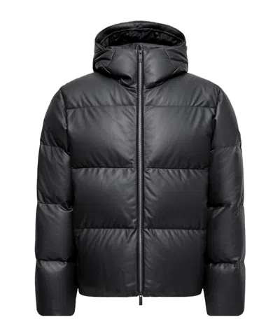 Moncler Mentone Hooded Nappa Leather Short Down Jacket In Black