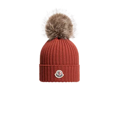 Moncler Kids' Merino Wool Beanie, Girls, Orange, Size: L In Neutral