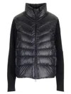Moncler Puffer Wool Cardigan With High Collar In Blue