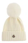 MONCLER MERINO WOOL RIB-KNIT HAT WITH SYNTHETIC POM-POM