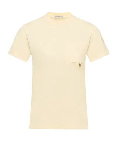 Moncler Metal Logo Cotton T-shirt In Yellow