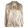 Moncler Metallic Drawstring Hood Jacket In Yellow