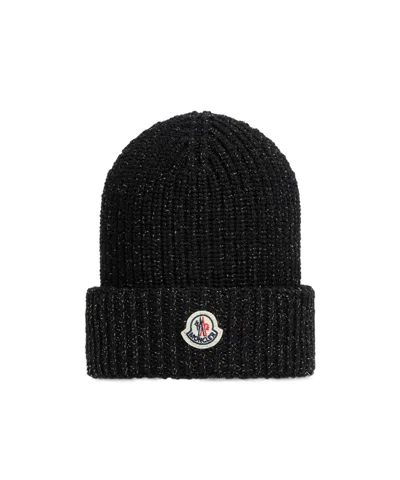 Moncler Metallic Wool Beanie In Black