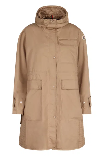 Moncler Girls Loret Long Hooded Parka Jacket In Brown