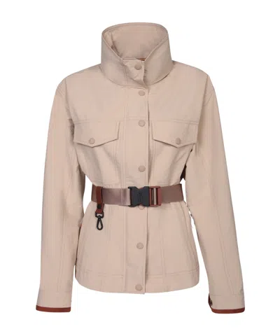 Moncler Meyen Belted Jacket In Camel Beige