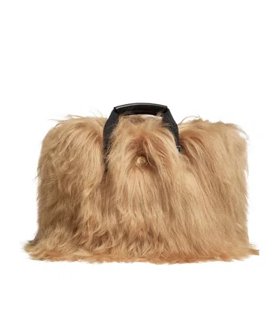 Moncler Micro Caradoc Shearling Tote Bag In Sand