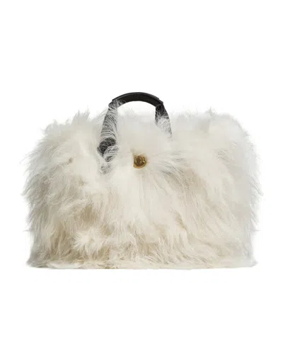 Moncler Micro Caradoc Shearling Tote Bag In White