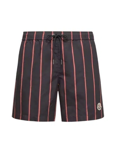 Moncler Straight-leg Mid-length Striped Swim Shorts In Blue