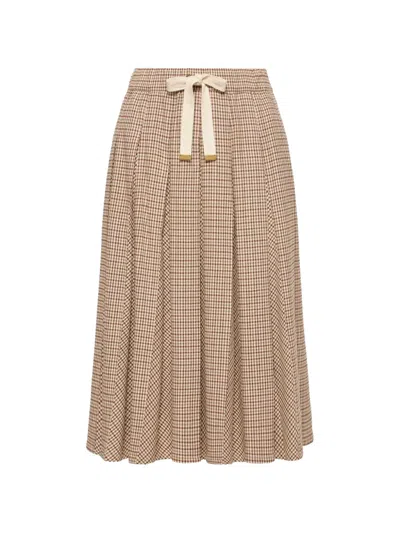 Moncler Microcheck Midi Wool Skirt In Neutral