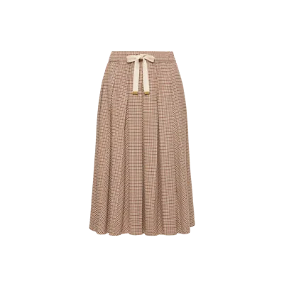 Moncler Microcheck Midi Wool Skirt In Brown