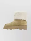Moncler Suede And Shearling Ankle Boots In Nude