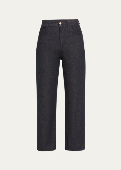 Moncler Mid-rise Straight-leg Cotton Stretch Trousers In Navy