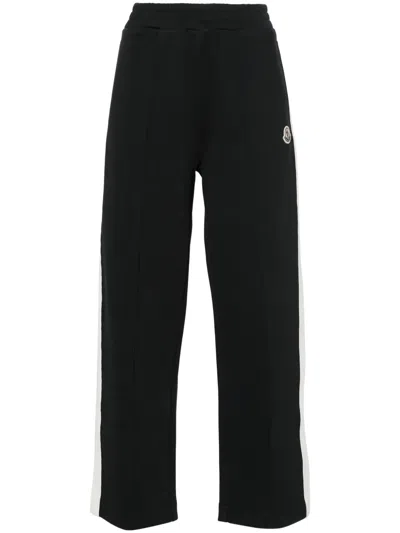 Moncler Mid-rise Striped Wide-leg Track Pants In Black